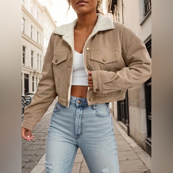 SHEIN Jackets & Blazers - SHEIN tan corduroy and shearling crop jacket-NWOT